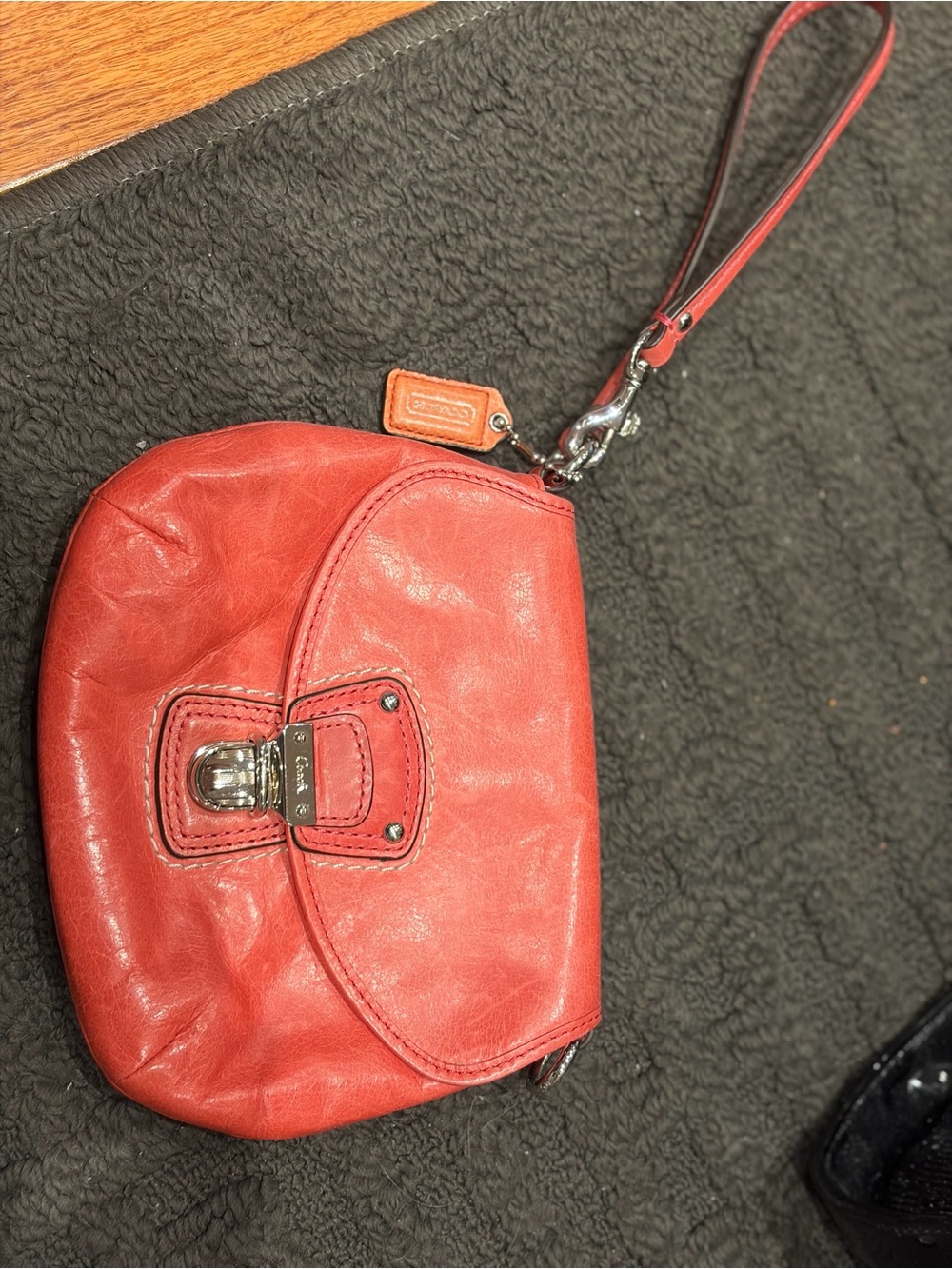 Coach Coral Red Leather Wristlet Clutch